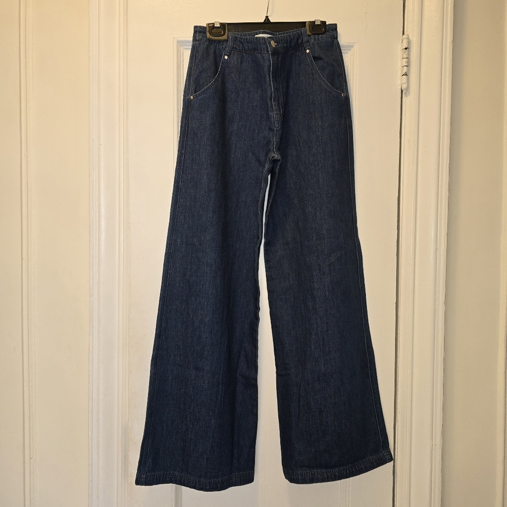 NWOT Amanda Uprichard Thalia Wide-Leg True Blue Denim Trousers | Sz Medium - Picture 7 of 16